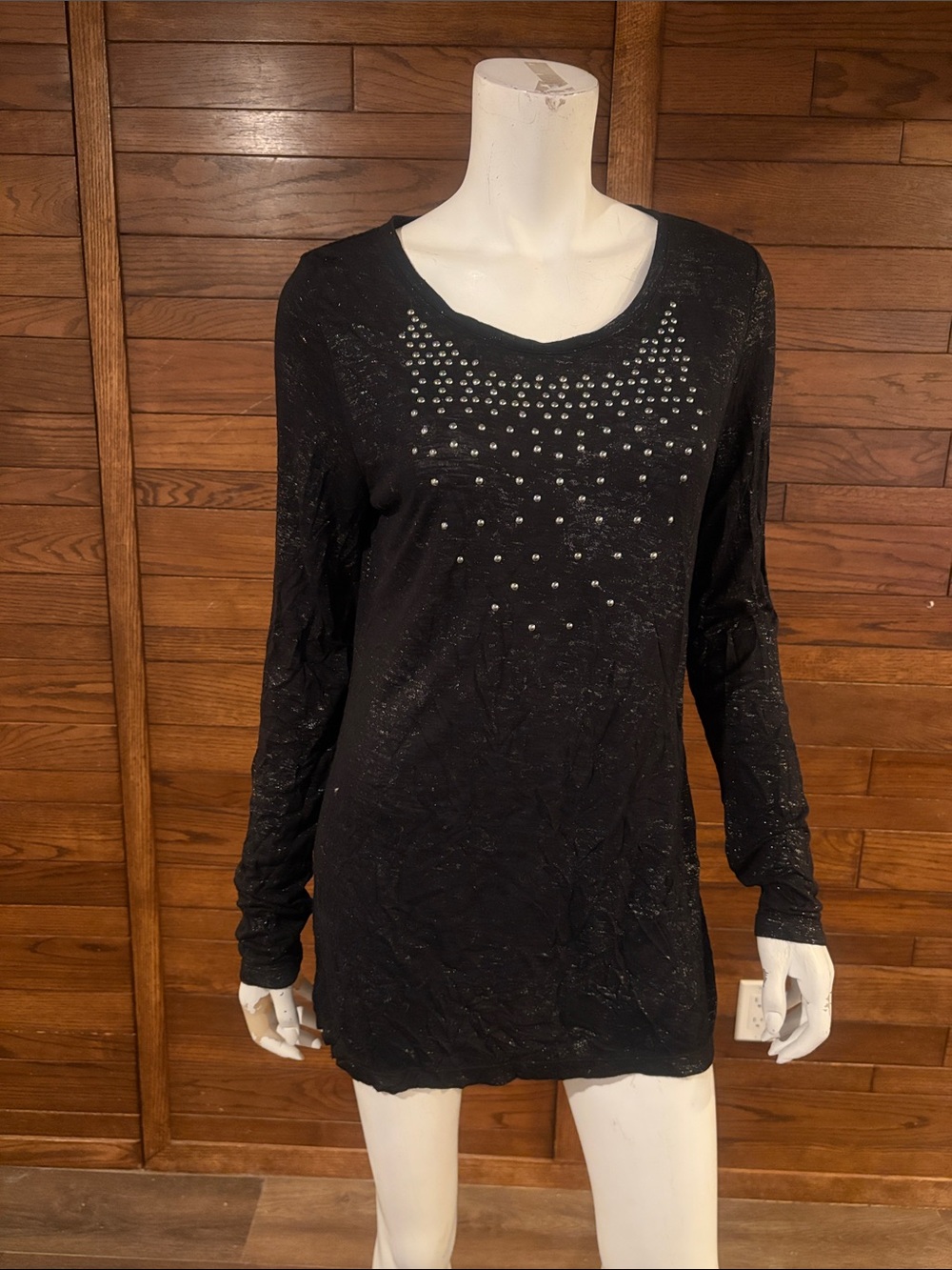 Tribal Black Long Sleeve Top with Silver Stud Detail